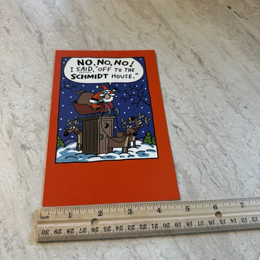 Funny VTG Christmas Card + Envelope Santa & Reindeer Greeting Inside UNUSED‎